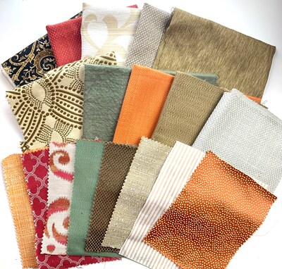 Fall Fabric Scrap Bundle; Designer Samples; Upholstery, Silk, Cotton fabric fodder for Crafts, Sewing, Scrapbooking - image4